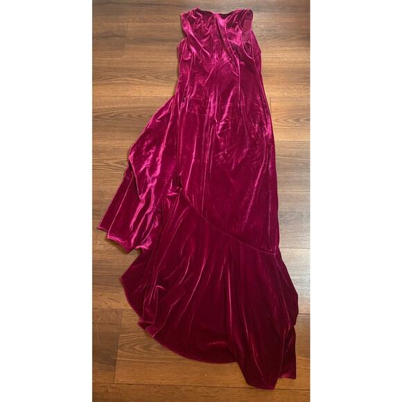 EUC  ELIZA J Velvet velour Ruched Asymmetric Midi Dress Fuchsia – Size 6 - Picture 12 of 15